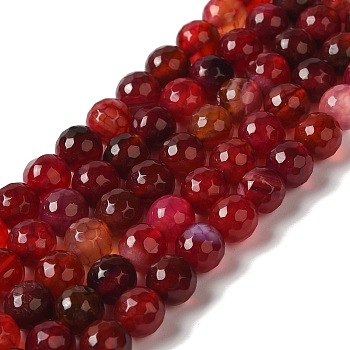 Dyed & Heated Natural Dragon Veins Agate Beads Strands, Faceted, Round, Dark Red, 8mm, Hole: 1.2mm, about 48pcs/strand, 14.69''(37.3cm)