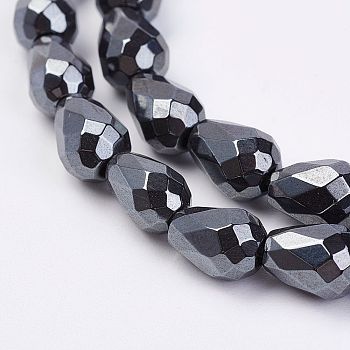 Non-magnetic Synthetic Hematite Beads Strands, teardrop, Faceted, 9x6mm, Hole: 1mm, about 46pcs/strand, 15.9 inch