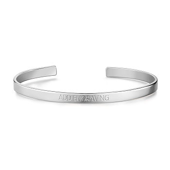 SHEGRACE Brass Inspirational Cuff Bangles, with Word Add Engraving, Platinum, 2-1/2 inch(6.55cm)