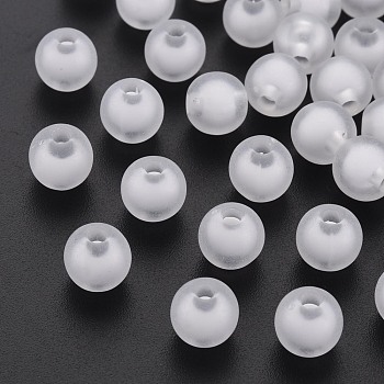Frosted Acrylic Beads, Bead in Bead, Round, White, 7~8mm, Hole: 2mm, about 2030pcs/500g