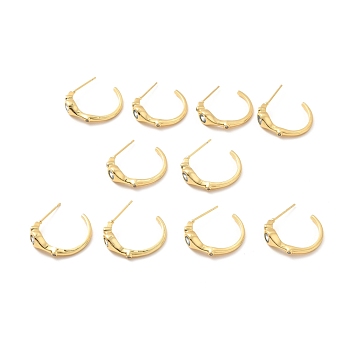 Cubic Zirconia C-shape Stud Earrings, Brass Half Hoop Earrings for Women, Lead Free & Cadmium Free & Nickel Free, Real 18K Gold Plated, Blue, 19.5x21mm, Pin: 0.7mm