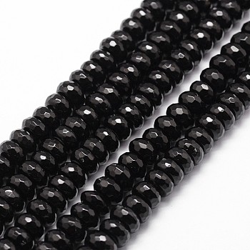 Natural Black Onyx Beads Strands, Grade A, Dyed & Heated, Faceted, Rondelle, 12x8mm, Hole: 1mm, about 48pcs/strand, 15.16 inch~15.35 inch