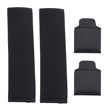 SUPERFINDINGS 1 Set Imitation Leather Car Seatbelt Regulator Car Seat, with 2Pcs Cloth Seatbelt Shoulder Pad, Car Decor Accessories, Black, Seatbelt Regulator: 68.5x53.5x11mm, 1 set