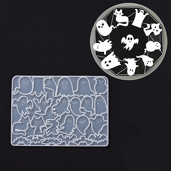 DIY Ghost Decoration Silicone Molds, Quicksand Molds, Resin Casting Molds, For UV Resin, Epoxy Resin Craft Making, Halloween Theme, White, 181x132x5mm, Inner Diameter: 16~36x21~36mm