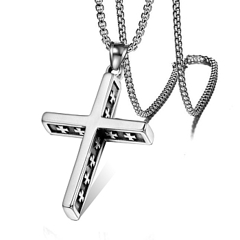 Tibetan Style Stainless Steel Pendant Necklaces, Cross, Antique Silver, No Size 