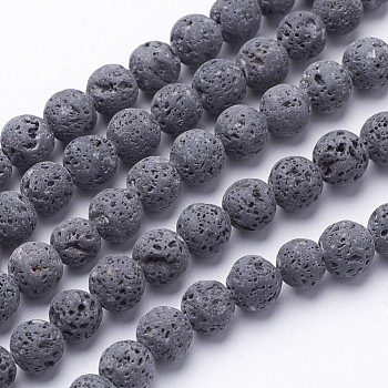 Unwaxed Natural Lava Rock Bead Strands, Round, 6mm, Hole: 1mm, about 62pcs/strand, 15.5 inch