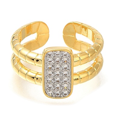 Rectangle Rack Plating Brass Micro Pave Cubic Zirconia Open Cuff Rings for Women(RJEW-M022-31G)-2