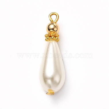 Golden White Teardrop Brass+Glass Pendants