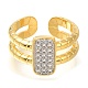 Rectangle Rack Plating Brass Micro Pave Cubic Zirconia Open Cuff Rings for Women(RJEW-M022-31G)-2