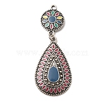 Tibetan Style Alloy Big Pendants, Round with Teardrop Charms, Bohemia Plastic & Enamel Pendants, Colorful, 54.5x20.5x3mm, Hole: 1.6mm(FIND-B058-03AS-03)