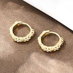 Twist Brass Micro Pave Clear Cubic Zirconia Hoop Earrings, Real 18K Gold Plated, 12x13x3mm(EJEW-D348-18G)