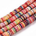 Handmade Polymer Clay Beads Strand, with Glitter Sequin, Flat Round/Disc, Heishi Beads, Colorful, 6x1mm, Hole: 2mm, about 380~400pcs/strand, 17.7 inch(45mm)(X-CLAY-T018-04D)