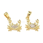 Brass Micro Pave Clear Cubic Zirconia Pendants, Crab Charms, Rack Plating, Long-Lasting Plated, Real 18K Gold Plated, 12x12x3mm, Hole: 4.5xmm(KK-A294-15G)