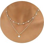 Simple Style Imitation Pearl Round Pendant Alloy Chain Double Layer Necklaces for Women, White, Silver, 13.78~17.72 inch(35~45cm), 2pcs/set(FS-WG0DEC3-02)