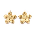 304 Stainless Steel Pendants, Flower Charm, Ion Plating(IP), Real 18K Gold Plated, 28x26x3mm, Hole: 1.8mm(STAS-T068-108G)