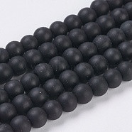 Synthetical Black Stone Beads Strands, Frosted, Round, Black, Size: about 6mm in diameter, hole: 1mm, about 64pcs/strand, 15.7 inch(G-G508-7)