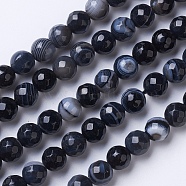 Natural Black Agate Beads Strands, Dyed & Heated, Faceted, Grade A, Round, Black, 8mm, Hole: 1.2mm, about 47pcs/strand, 14.9 inch(38cm)(G-G753-08-8mm)