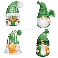 8Pcs 4 Styles Saint Patrick's Day Self Adhesive Waterproof PVC Stickers, for Wall, Window or Stairway Decoration, Round with 4-Leaf Clover, Gnome Pattern, 16x0.03cm, 2pcs/style(DIY-WH0311-040)