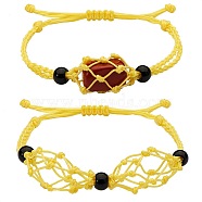Adjustable Braided Nylon Cord Macrame Pouch Bracelet Making, with Glass Beads, Yellow, Inner Diameter: 1-7/8~3-1/4 inch(4.7~8.4cm), 2 styles, 1pc/style, 2pcs/set(AJEW-SW00013-02)