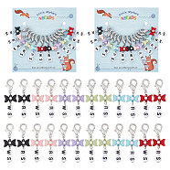 Acrylic Beaded Word RS/WS Pendant Locking Stitch Markers with Alloy Bowknot, Right Side/Wrong Side 304 Stainless Steel Clasps Stitch Marker, Mixed Color, 4.4cm, 12 style, 1pc/style, 12pcs/set(HJEW-PH01886)