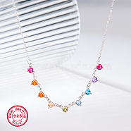 Colorful Cubic Zirconia Diamond Pendant Necklace, with Rhodium Plated 925 Sterling Silver Chains, with S925 Stamp, Platinum, 15.75 inch(40cm)(LD9144-2)