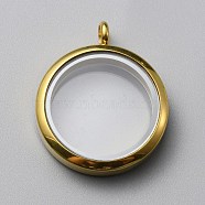 304 Stainless Steel Locket Pendants, with Glass, DIY Accessories for Jewelry Pendant Making, Flat Round Charm, Golden, 36x29.5x7mm, Hole: 5mm(FIND-WH0032-58C-G)