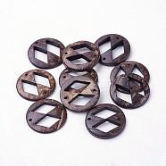 Coconut Links, Flat Round with Rhombus, Coconut Brown, 27.5x3~5mm, Hole: 2mm(COCB-L001-01)
