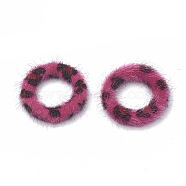 Faux Mink Fur Covered Linking Rings, with Aluminum Bottom, Ring, Platinum, Hot Pink, 27x4mm(X-WOVE-N009-08F)