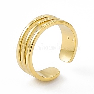 Ion Plating(IP) 304 Stainless Steel Cuff Ring for Women, Grooved Wide Band Open Rings, Real 14K Gold Plated, 7mm, Inner Diameter: US Size 7(17.4mm)(RJEW-C060-34G)