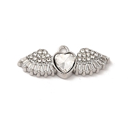 Rack Plating Alloy Rhinestone Charms, with Glass, Nickel Free, Heart with Wings, Platinum, Clear, 10.5x27.5x5mm, Hole: 1.6mm(PALLOY-O106-03P-02)