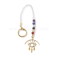 201 & 304 Stainless Steel Chakra Theme Eye Pendant Decorates, with Natural Gemstone, Glass Beads and Brass & Iron Findings, Golden, 216mm(PALLOY-JF01199-02)