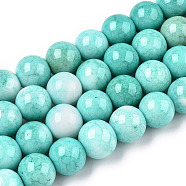 Opaque Crackle Glass Round Beads Strands, Imitation Stones, Round, Turquoise, 10mm, Hole: 1.5mm, about 80pcs/strand, 30.31~31.10 inch(77~79cm)(GLAA-T031-10mm-01AA)