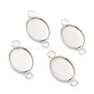 304 Stainless Steel Cabochon Connector Settings, Lace Edge Bezel Cups, Oval, Stainless Steel Color, 17.5x9.5x1.6mm, Hole: 1.9mm, Tray: 10.5x8.5mm(X-STAS-H143-24P)