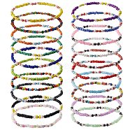 Candy Color Glass Seed Beads Stretch Anklets Set for Girl Women, Mixed Color, Inner Diameter: 2-3/4 inch(7cm), 20pcs/set(AJEW-SW00003)