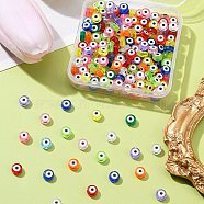 230Pcs Transparent & Printed Acrylic Beads, Flat Round with Evil Eye Pattern, Mixed Color, 7x4mm, Hole: 1.2mm(OACR-FS0001-52)