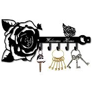 Iron Wall Mounted Hook Hangers, 5-Hook Decorative Organizer Rack, for Bag Clothes Key Scarf Hanging Holder, Rose Flower, 130x270mm, Hole: 5mm(AJEW-WH0156-137)