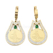 304 Stainless Steel Glass Dangle Earrings, Flower Rhinestone Hoop Earrings for Women, Real 18K Gold Plated, 44x21mm(EJEW-L283-065G)
