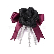 Halloween Party Hair Accessories, Skeleton Hand Plastic & Rose Polyester Alligator Hair Clip, Medium Aquamarine, 145x155x34mm(AJEW-S088-07A)