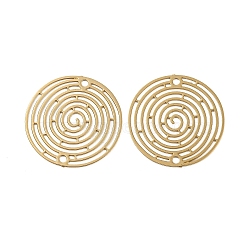 Rack Plating Brass Hollow Out Connector Charms, Long-Lasting Plated, Flat Round Maze Etched Metal Embellishments, Light Gold, 18x0.3mm, Hole: 1.2mm(KKC-D001-22KCG)
