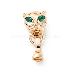 Brass Green Glass Peg Bails, Tiger, Real 18K Gold Plated, 27mm(KK-D360-26G)