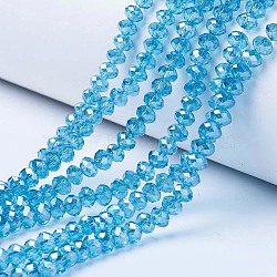 Electroplate Glass Beads Strands, Pearl Luster Plated, Faceted, Rondelle, Deep Sky Blue, 3.5~3.8x3mm, Hole: 0.4mm, about 113~115pcs/strand, 32~33cm(EGLA-A034-T3mm-A13)