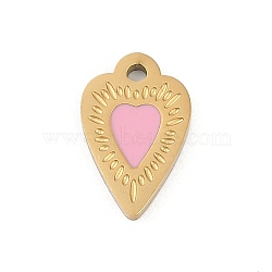 304 Stainless Steel Enamel Charms, Heart Charms, Real 18K Gold Plated, Ion Plating(IP), Pink, 14x9x1.4mm, Hole: 1.4mm(STAS-I325-054G-01)