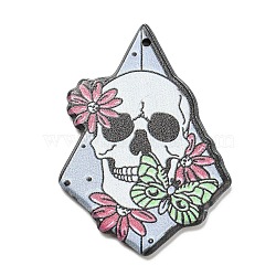 Halloween Theme Acrylic Pendants, Flower, Skull, 43x30x2mm, Hole: 1.5mm(MACR-C021-01C)