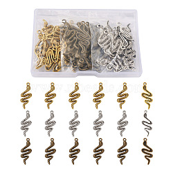 Tibetan Style Alloy Pendants, Snake Shape, Cadmium Free & Lead Free & Nickel Free, Mixed Color, 39x15x2.5mm, Hole: 2mm, 3 colors, 15pcs/color, 45pcs/Box(TIBEP-BT0001-04)