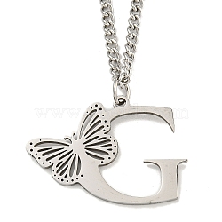 201 Stainless Steel Necklaces, Letter G, 23.74 inch(60.3cm) p: 25x35x1.3mm(NJEW-Q336-01G-P)