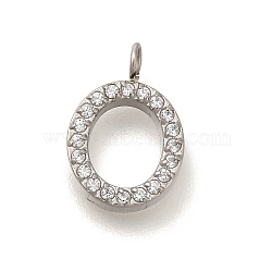 304 Stainless Steel Micro Pave Cubic Zirconia Pendants, Letter A~Z Charms, Letter O, 13x9x2mm, Hole: 2mm(STAS-H228-06P-O)