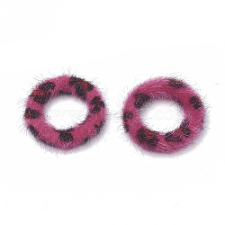 Faux Mink Fur Covered Linking Rings, with Aluminum Bottom, Ring, Platinum, Hot Pink, 27x4mm(X-WOVE-N009-08F)