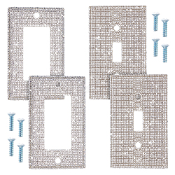 AHADEMAKER 4 Sets 2 Style Plastic Rhinestone Receptacle Outlet Wall Plate, Electrical Outlet Cover, with Screws, Rectangle, Crystal, 73x118x7mm, Hole: 4mm, Inner Diameter: 10.5~33x23.5~67mm, 2 sets/style(AJEW-GA0005-41)