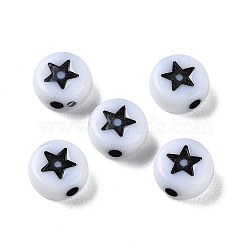 Opaque Acrylic Beads, Craft Style, Flat Round with Star, Black, 7x3.5mm, Hole: 1.6mm, about 3500pcs/500g(SACR-P031-20A-01)