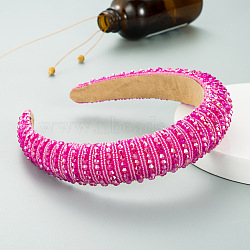 Bling Bling Glass Beaded Hairband, Wide Edge Headwear, Party Hair Accessories for Women Girls, Magenta, 30mm(OHAR-PW0007-26Q)